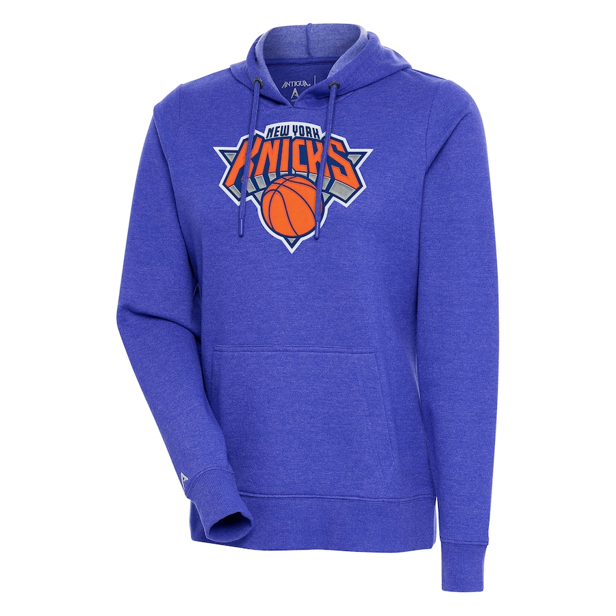 Women's New York Knicks Antigua Heather Blue Action Pullover Hoodie Women's New York Knicks Antigua Heather Blue Action Pullover Hoodie