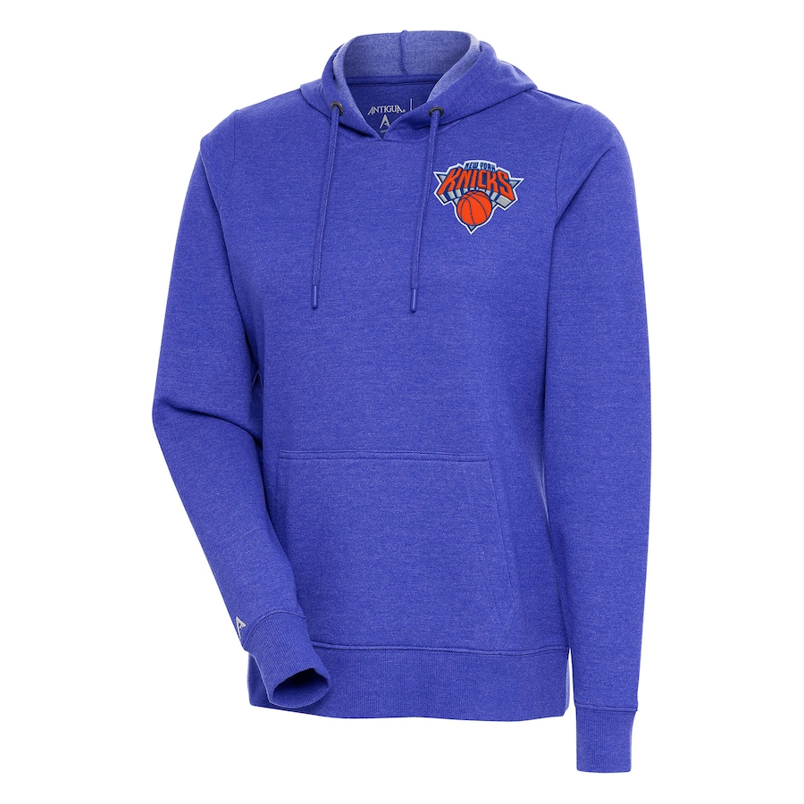 Women's New York Knicks Antigua Heather Blue Action Pullover Hoodie Women's New York Knicks Antigua Heather Blue Action Pullover Hoodie