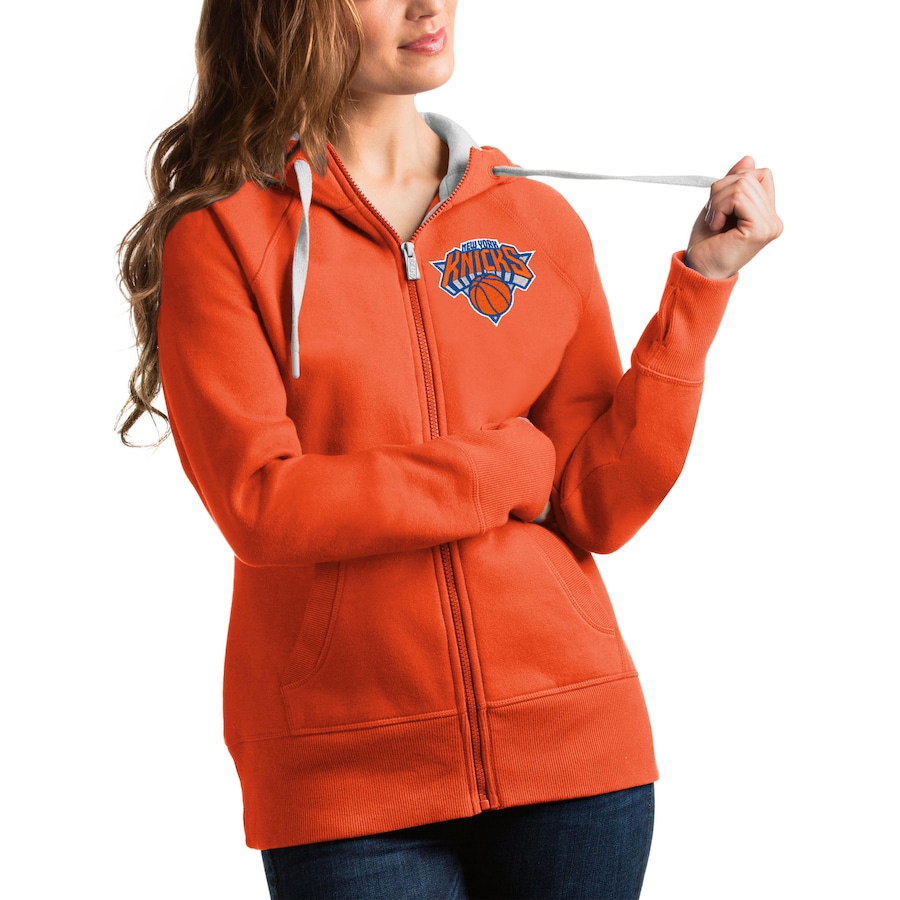 Women's New York Knicks Antigua Orange Victory Full-Zip Hoodie Women's New York Knicks Antigua Orange Victory Full-Zip Hoodie