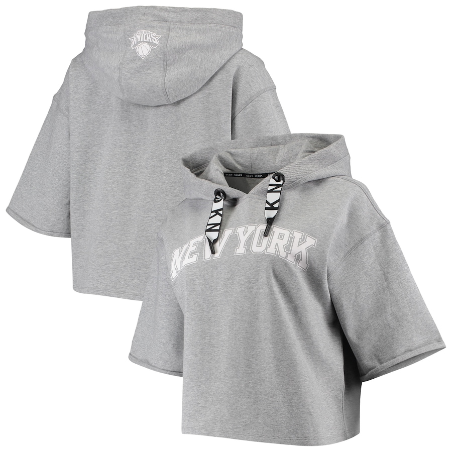 Women's New York Knicks DKNY Sport Gray Emma Cropped Pullover Hoodie