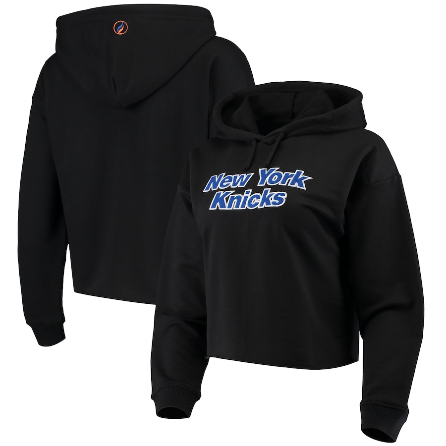 Women's New York Knicks FISLL Black Logo Cropped Pullover Hoodie Women's New York Knicks FISLL Black Logo Cropped Pullover Hoodie