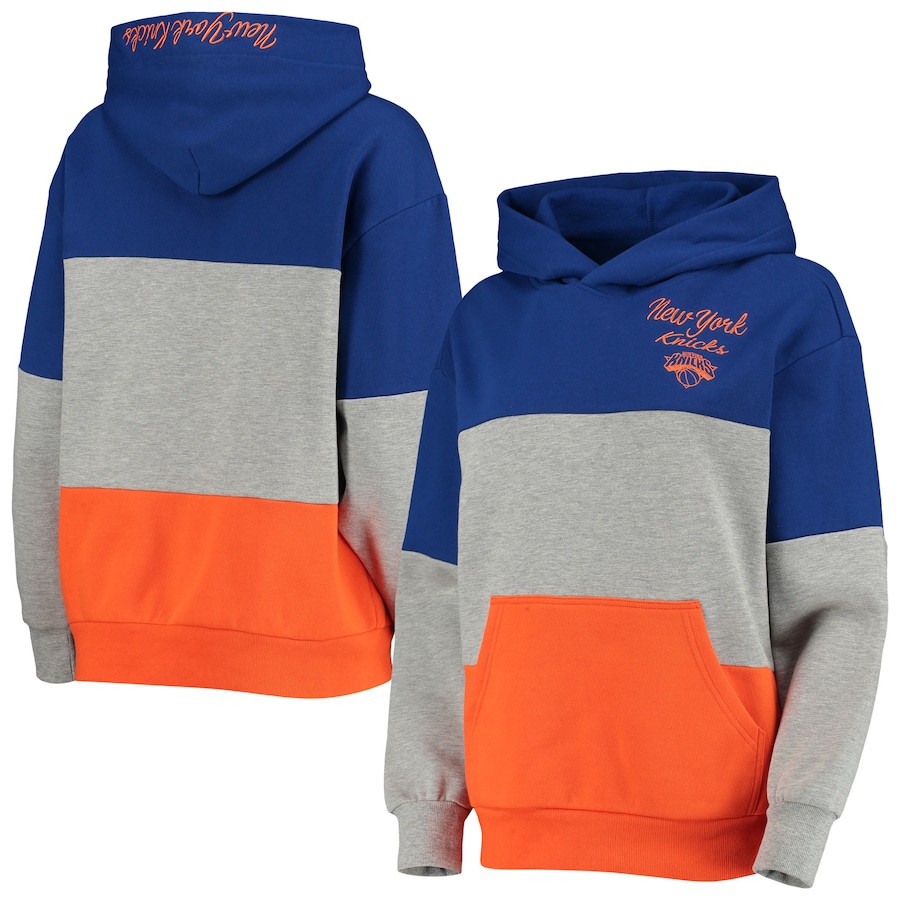 Women's New York Knicks G-III 4Her by Carl Banks Gray/Blue Assist Colorblock Pullover Hoodie Women's New York Knicks G-III 4Her by Carl Banks Gray/Blue Assist Colorblock Pullover Hoodie