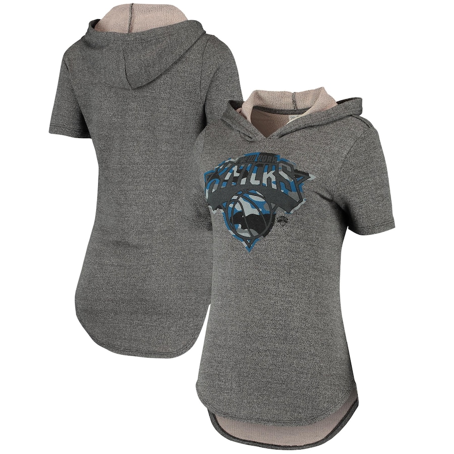 Women's New York Knicks Majestic Threads Heathered Black Camo Pop Tri-Blend Short Sleeve Pullover Hoodie Women's New York Knicks Majestic Threads Heathered Black Camo Pop Tri-Blend Short Sleeve Pullover Hoodie