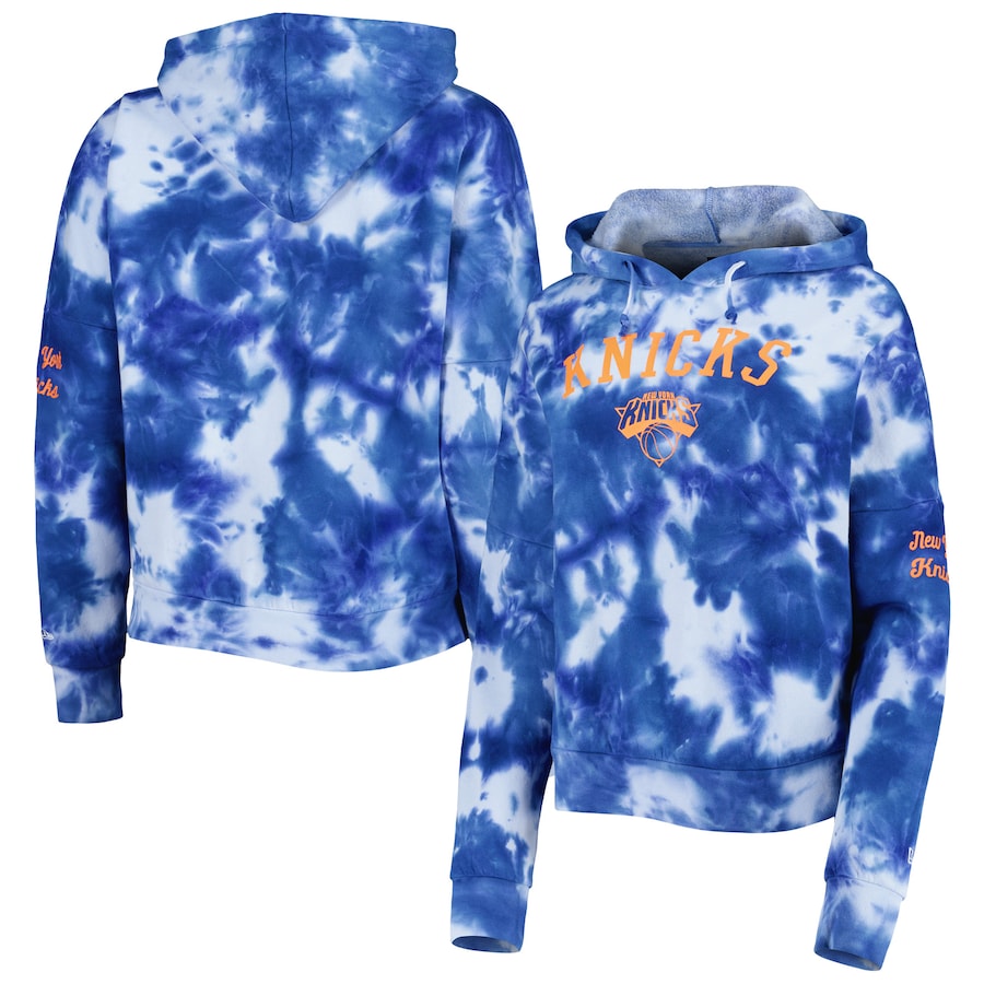 Women's New York Knicks New Era Royal Brushed Cotton Tie-Dye Pullover Hoodie Women's New York Knicks New Era Royal Brushed Cotton Tie-Dye Pullover Hoodie