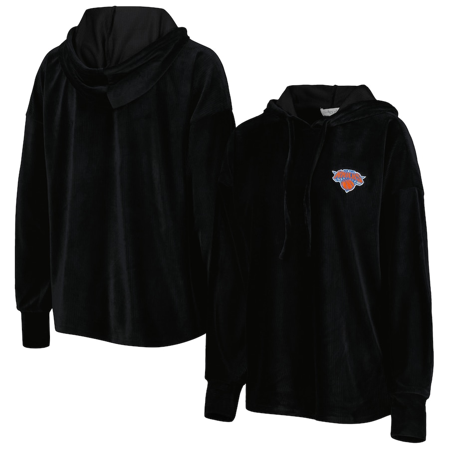 Women's New York Knicks Touch Black End Line Velour Pullover Hoodie Women's New York Knicks Touch Black End Line Velour Pullover Hoodie