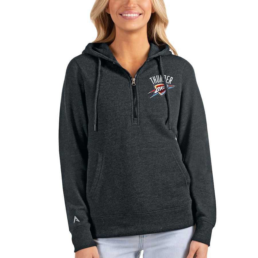 Women's Oklahoma City Thunder Antigua Heathered Charcoal Action Half-Zip Pullover Hoodie Women's Oklahoma City Thunder Antigua Heathered Charcoal Action Half-Zip Pullover Hoodie