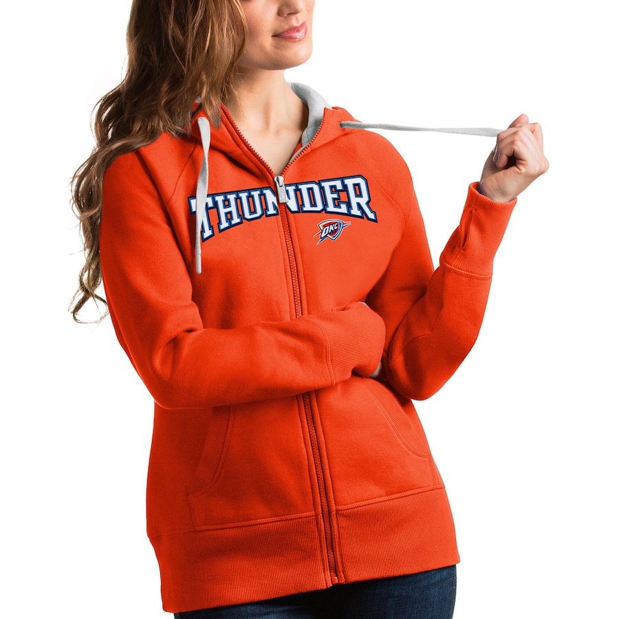 Women's Oklahoma City Thunder Antigua Orange Team Victory Full-Zip Hoodie Women's Oklahoma City Thunder Antigua Orange Team Victory Full-Zip Hoodie