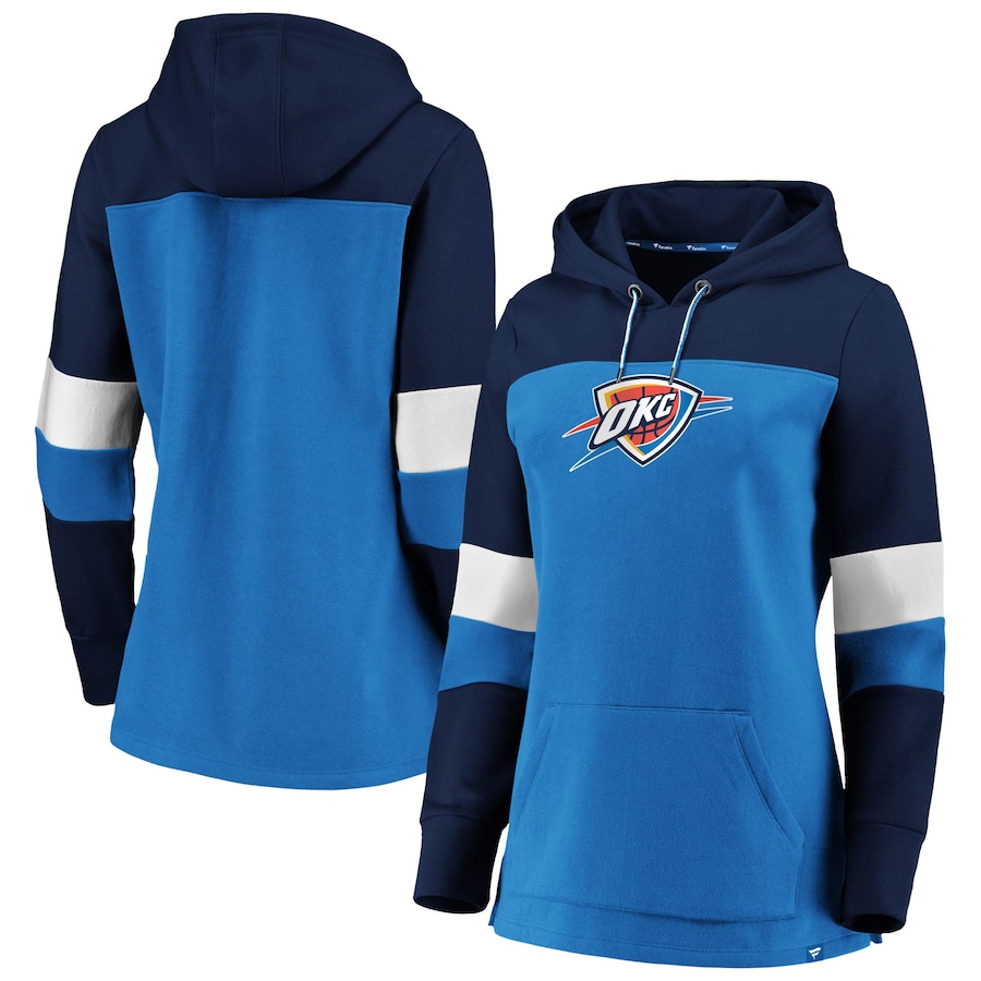 Women's Oklahoma City Thunder Blue/Navy Iconic Heavy Block Pullover Hoodie