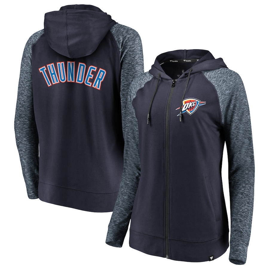 Women's Oklahoma City Thunder Navy/Heathered Navy Made to Move Static Raglan Performance Full-Zip Hoodie
