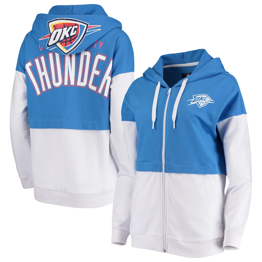 Women's Oklahoma City Thunder G-III 4Her by Carl Banks Blue/White Game Changer French Terry Colorblock Full-Zip Hoodie Women's Oklahoma City Thunder G-III 4Her by Carl Banks Blue/White Game Changer French Terry Colorblock Full-Zip Hoodie