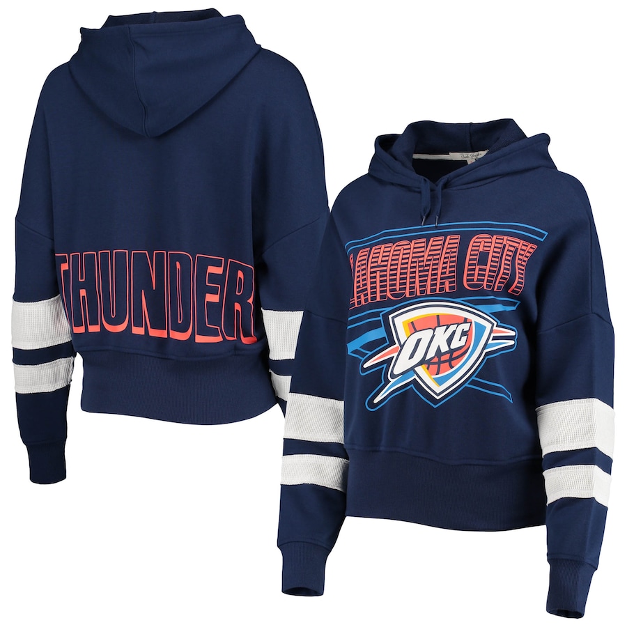Women's Oklahoma City Thunder Junk Food Navy Throwback Stripe Pullover Hoodie Women's Oklahoma City Thunder Junk Food Navy Throwback Stripe Pullover Hoodie