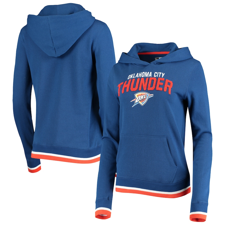 Women's Oklahoma City Thunder New Era Blue Fleece Chenille Flocking Pullover Hoodie