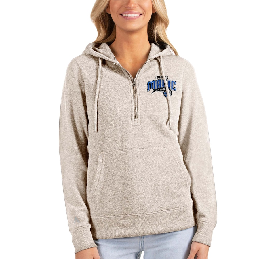 Women's Orlando Magic Antigua Heathered Gray Action Half-Zip Pullover Hoodie