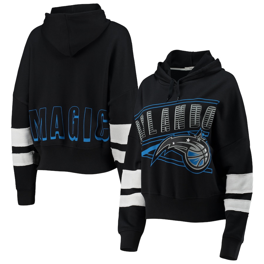Women's Orlando Magic Junk Food Black Throwback Stripe Pullover Hoodie