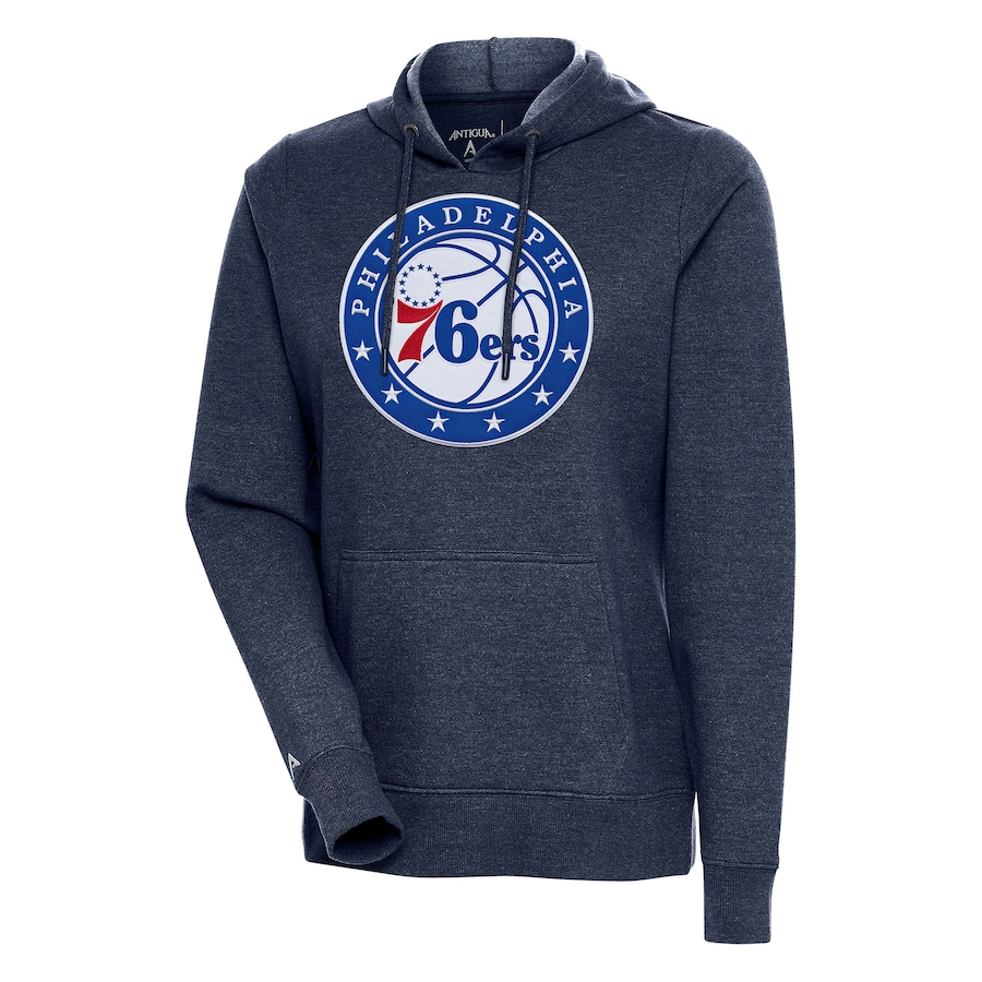 Women's Philadelphia 76ers Antigua Heather Navy Action Pullover Hoodie Women's Philadelphia 76ers Antigua Heather Navy Action Pullover Hoodie
