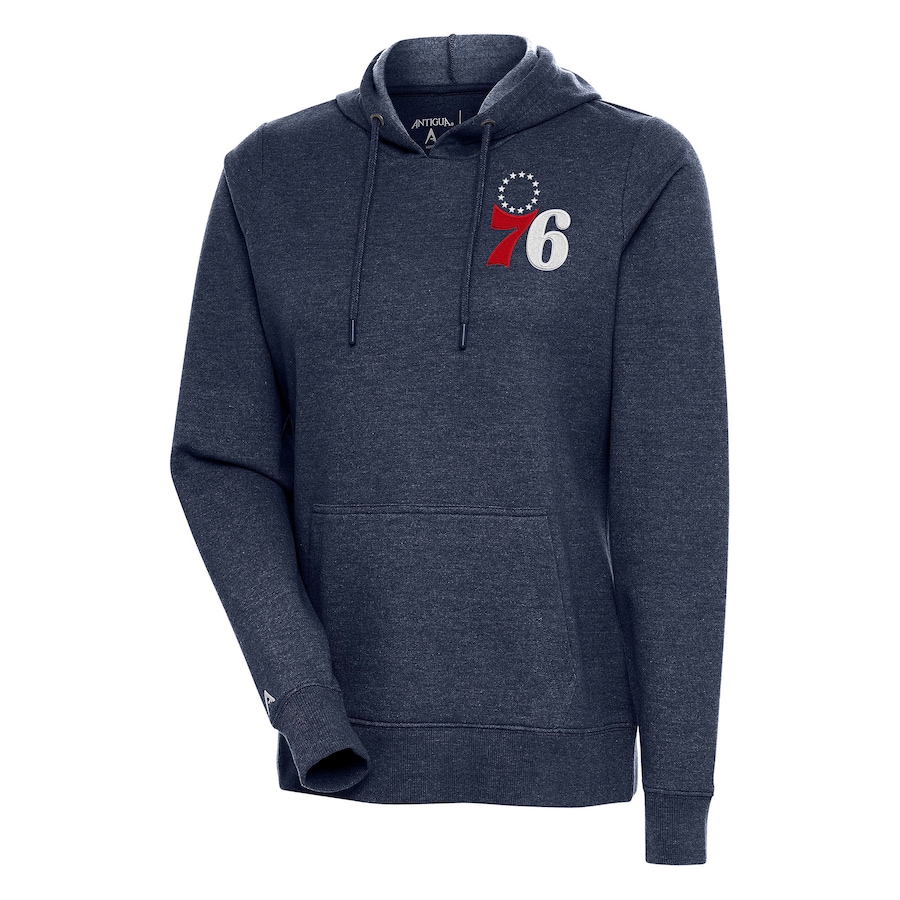 Women's Philadelphia 76ers Antigua Heather Navy Action Pullover Hoodie Women's Philadelphia 76ers Antigua Heather Navy Action Pullover Hoodie