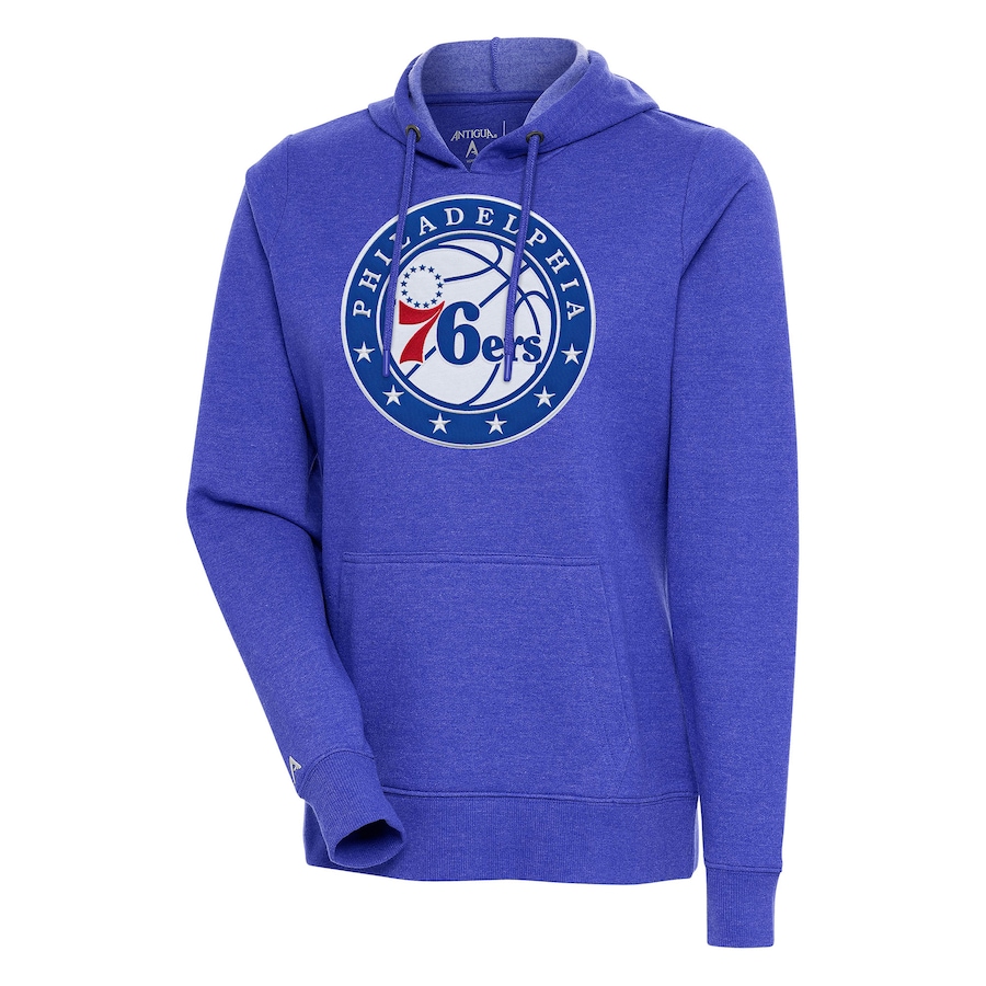 Women's Philadelphia 76ers Antigua Heather Royal Action Pullover Hoodie Women's Philadelphia 76ers Antigua Heather Royal Action Pullover Hoodie