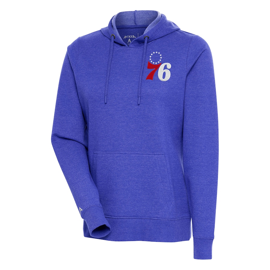 Women's Philadelphia 76ers Antigua Heather Royal Action Pullover Hoodie Women's Philadelphia 76ers Antigua Heather Royal Action Pullover Hoodie