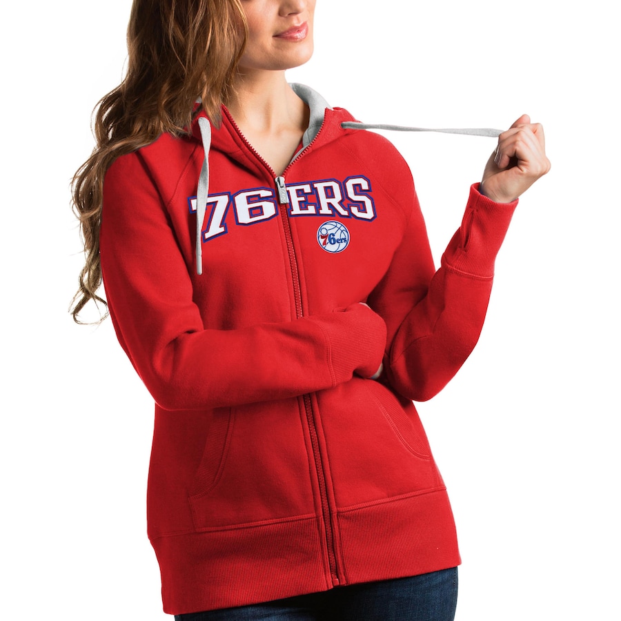 Women's Philadelphia 76ers Antigua Red Team Victory Full-Zip Hoodie Women's Philadelphia 76ers Antigua Red Team Victory Full-Zip Hoodie