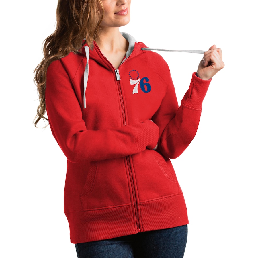 Women's Philadelphia 76ers Antigua Red Victory Full-Zip Hoodie