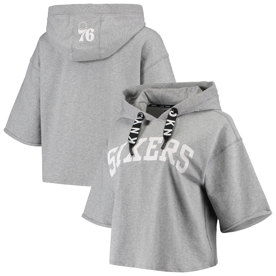Women's Philadelphia 76ers DKNY Sport Gray Emma Cropped Pullover Hoodie