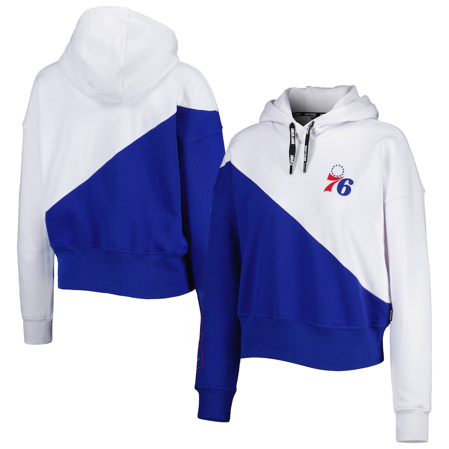 Women's Philadelphia 76ers DKNY Sport Royal/White Bobbi Color Blocked Pullover Hoodie Women's Philadelphia 76ers DKNY Sport Royal/White Bobbi Color Blocked Pullover Hoodie