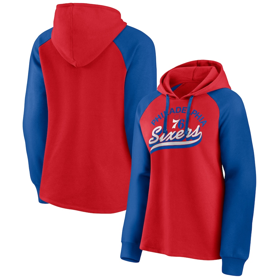 Women's Philadelphia 76ers Red/Royal Record Holder Raglan Pullover Hoodie Women's Philadelphia 76ers Red/Royal Record Holder Raglan Pullover Hoodie