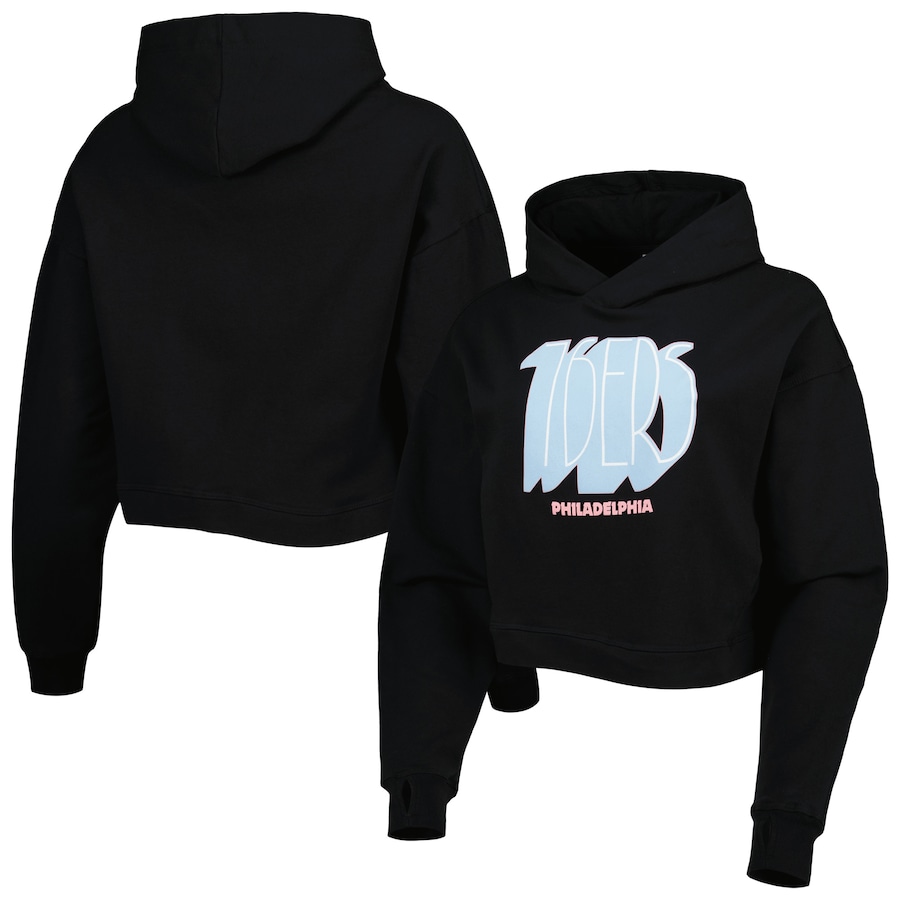 Women's Philadelphia 76ers Lusso Black Layla World Tour Cropped Pullover Hoodie Women's Philadelphia 76ers Lusso Black Layla World Tour Cropped Pullover Hoodie