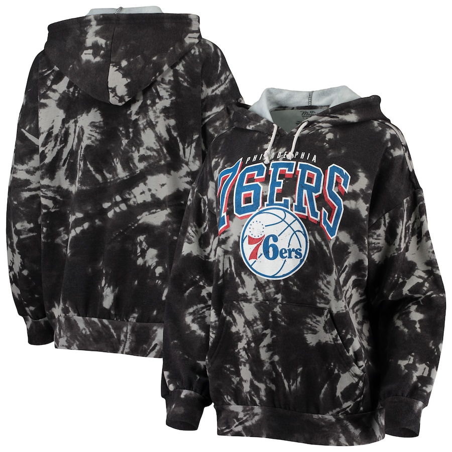 Women's Philadelphia 76ers Majestic Threads Black Burble Tie-Dye Tri-Blend Pullover Hoodie Women's Philadelphia 76ers Majestic Threads Black Burble Tie-Dye Tri-Blend Pullover Hoodie