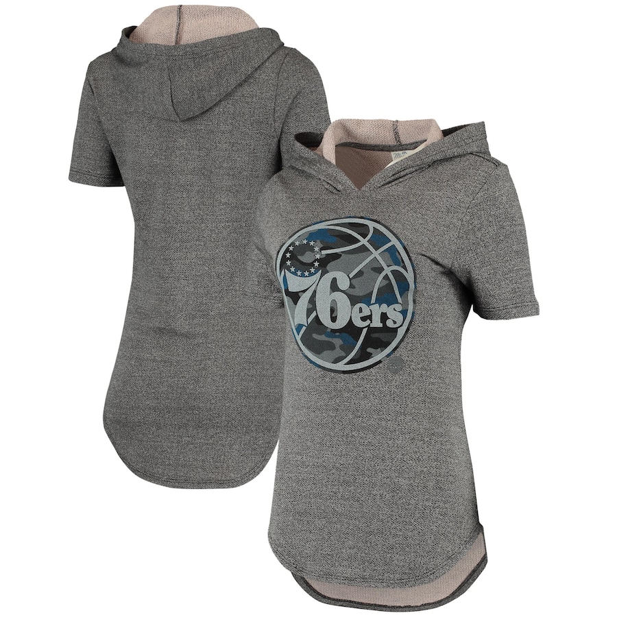 Women's Philadelphia 76ers Majestic Threads Heathered Black Camo Pop Tri-Blend Short Sleeve Pullover Hoodie Women's Philadelphia 76ers Majestic Threads Heathered Black Camo Pop Tri-Blend Short Sleeve Pullover Hoodie