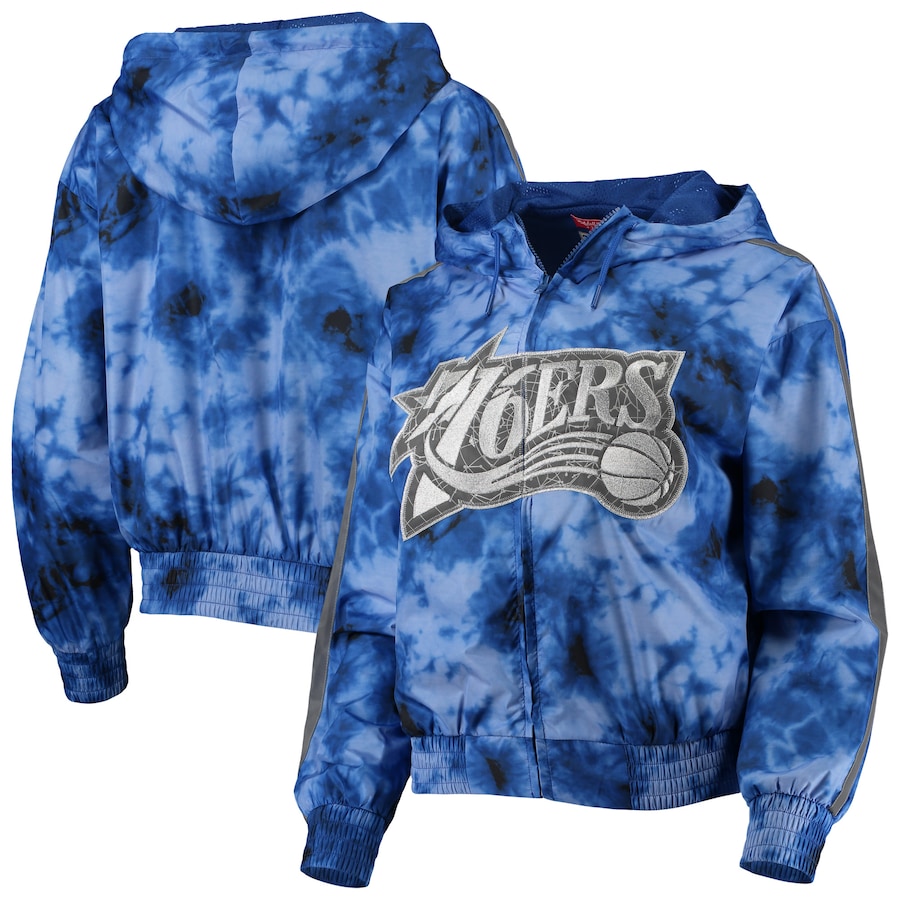 Women's Philadelphia 76ers Mitchell & Ness Royal Galaxy Sublimated Windbreaker Pullover Full-Zip Hoodie Women's Philadelphia 76ers Mitchell & Ness Royal Galaxy Sublimated Windbreaker Pullover Full-Zip Hoodie