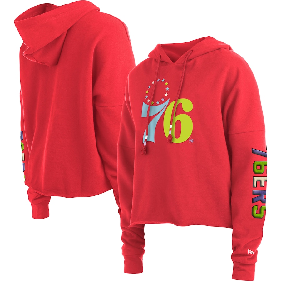Women's Philadelphia 76ers New Era Red Color Pack Cropped Top Pullover Hoodie Women's Philadelphia 76ers New Era Red Color Pack Cropped Top Pullover Hoodie
