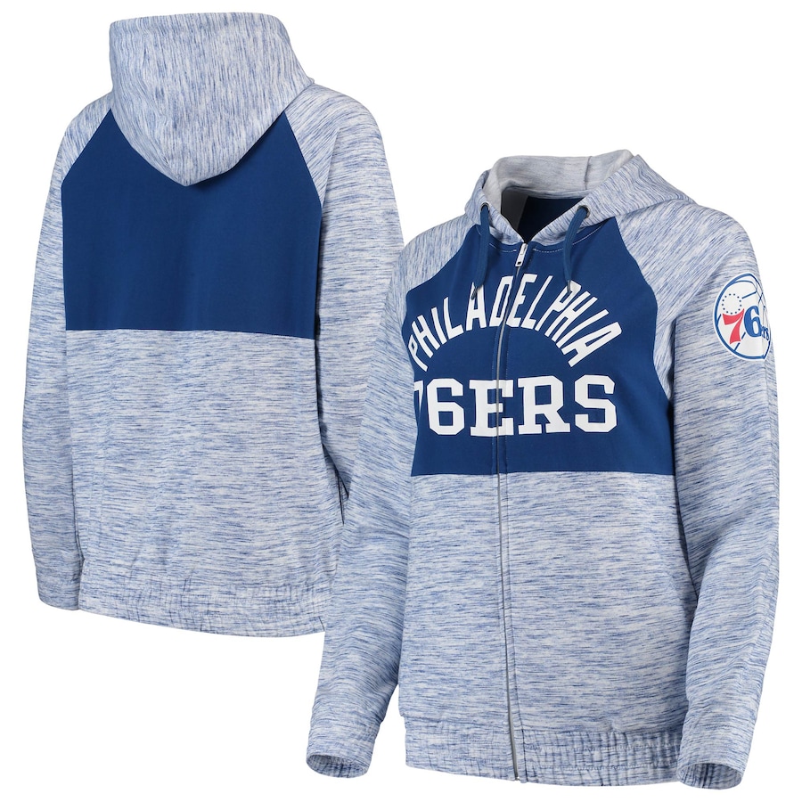 Women's Philadelphia 76ers New Era Royal Space Dye Team Color Yoke Full-Zip Hoodie Women's Philadelphia 76ers New Era Royal Space Dye Team Color Yoke Full-Zip Hoodie