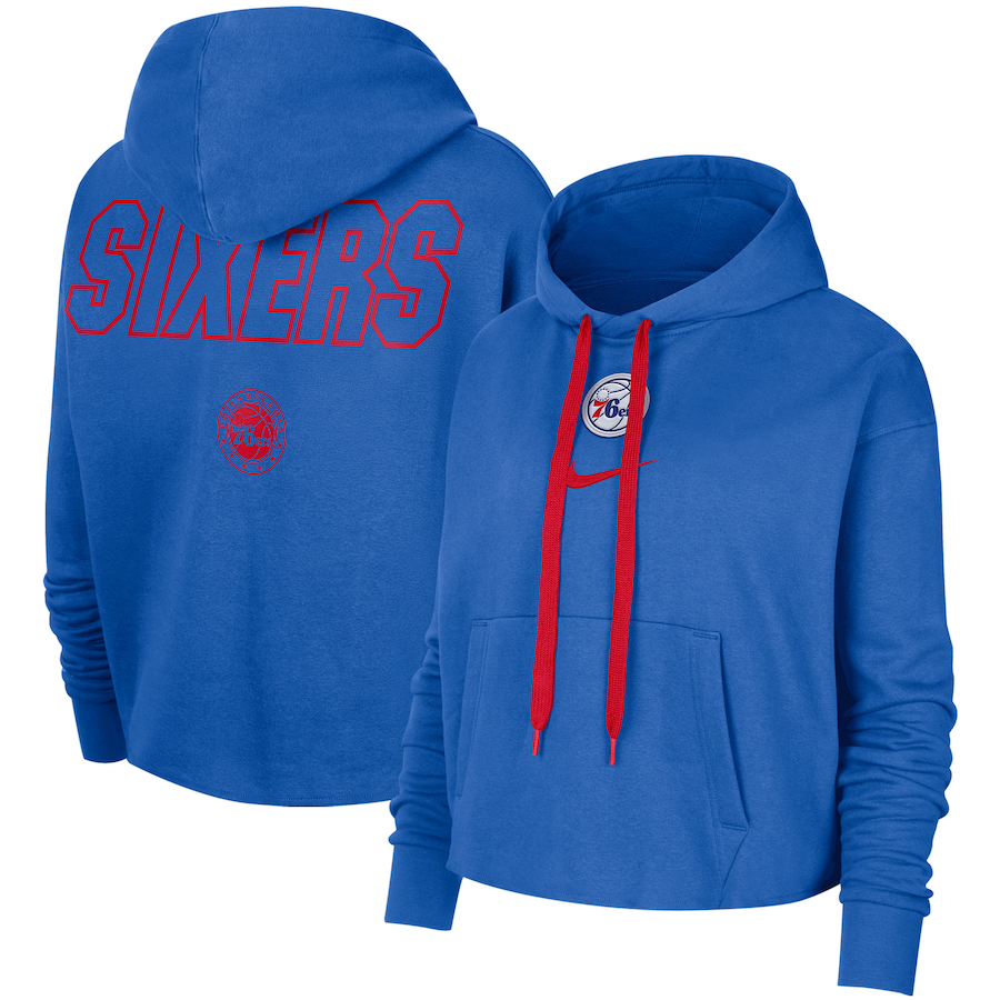Women's Philadelphia 76ers NBA Royal Courtside Cropped Pullover Hoodie Women's Philadelphia 76ers NBA Royal Courtside Cropped Pullover Hoodie