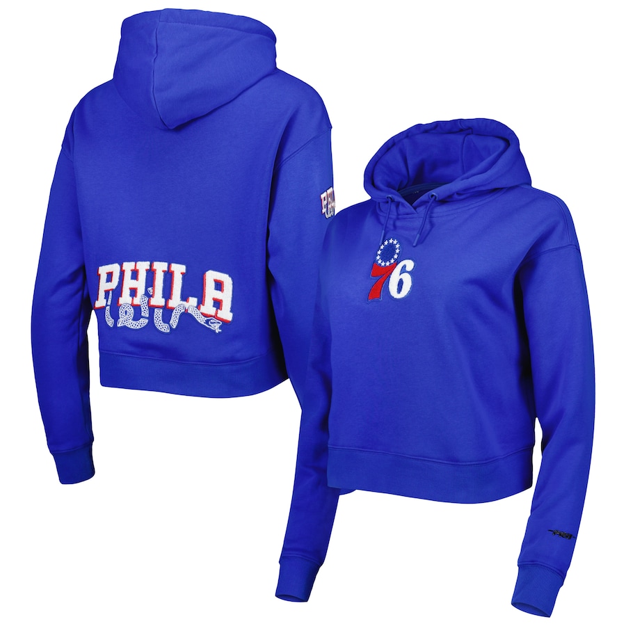 Women's Philadelphia 76ers Pro Standard Royal Classic Fleece Cropped Pullover Hoodie Women's Philadelphia 76ers Pro Standard Royal Classic Fleece Cropped Pullover Hoodie