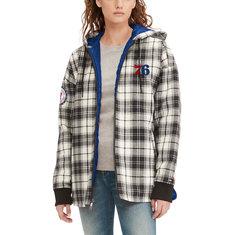 Women's Philadelphia 76ers Tommy Jeans Black/Cream Molly Flannel Full-Zip Hoodie Women's Philadelphia 76ers Tommy Jeans Black/Cream Molly Flannel Full-Zip Hoodie