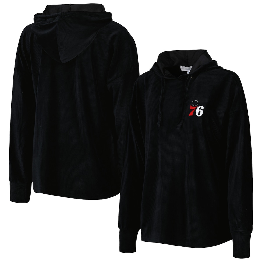 Women's Philadelphia 76ers Touch Black End Line Velour Pullover Hoodie Women's Philadelphia 76ers Touch Black End Line Velour Pullover Hoodie