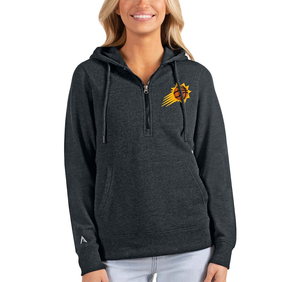 Women's Phoenix Suns Antigua Heathered Charcoal Action Half-Zip Pullover Hoodie Women's Phoenix Suns Antigua Heathered Charcoal Action Half-Zip Pullover Hoodie