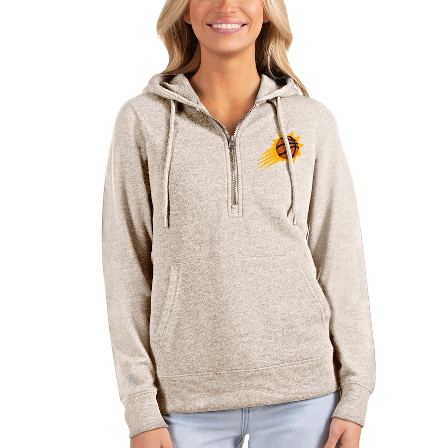 Women's Phoenix Suns Antigua Oatmeal Action Half-Zip Pullover Hoodie Women's Phoenix Suns Antigua Oatmeal Action Half-Zip Pullover Hoodie