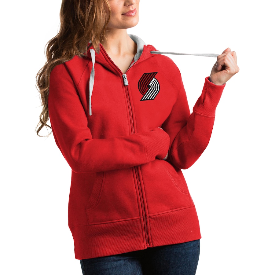 Women's Portland Trail Blazers Antigua Red Victory Full-Zip Hoodie
