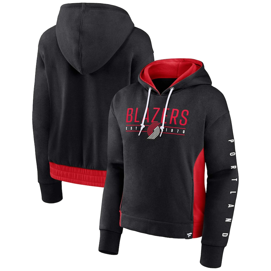 Women's Portland Trail Blazers Black Iconic Halftime Colorblock Pullover Hoodie