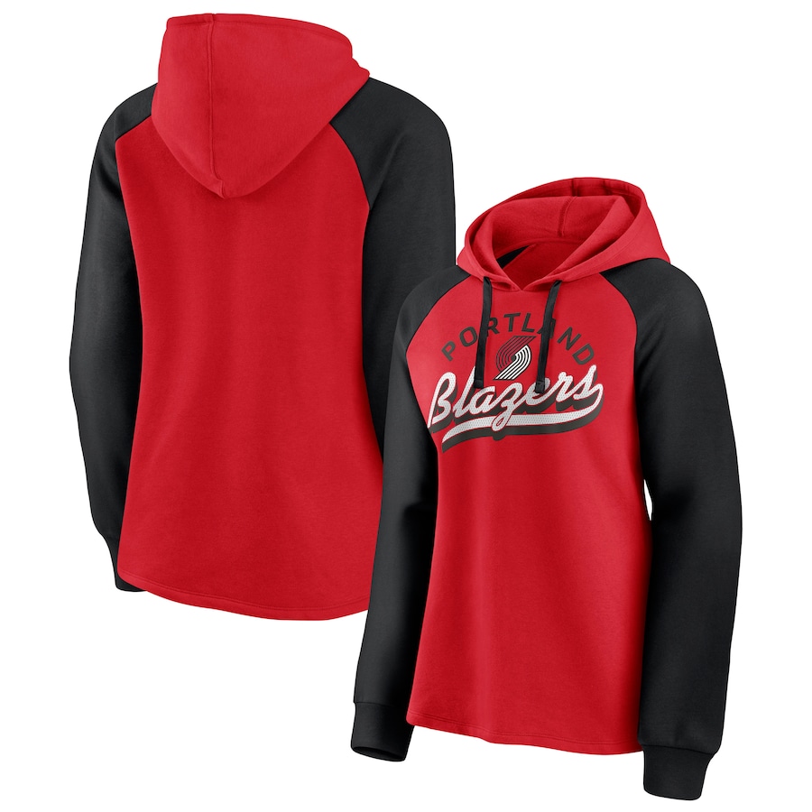 Women's Portland Trail Blazers Red/Black Record Holder Raglan Pullover Hoodie Women's Portland Trail Blazers Red/Black Record Holder Raglan Pullover Hoodie