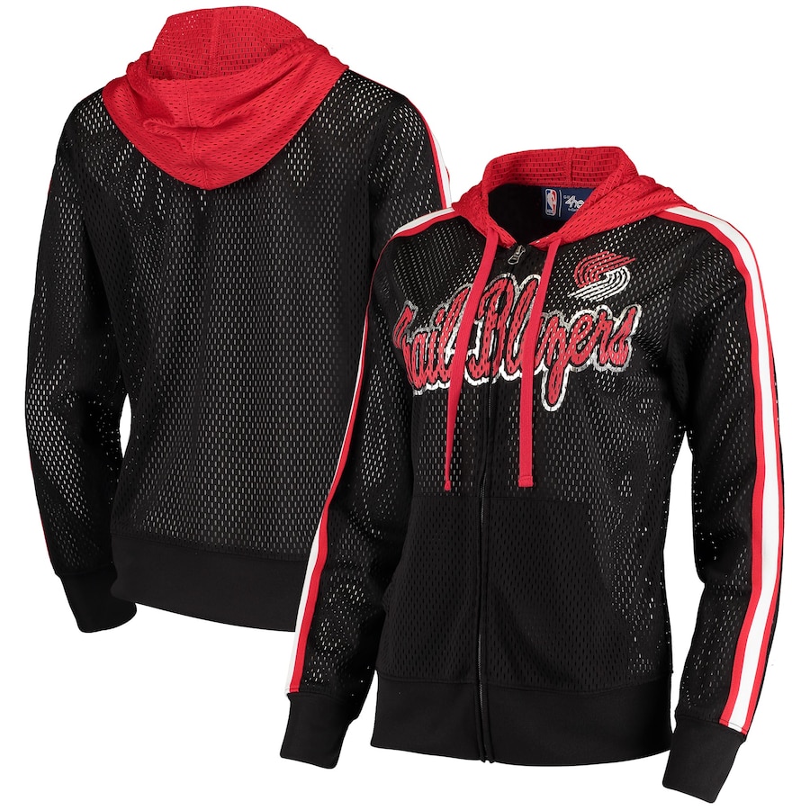 Women's Portland Trail Blazers G-III 4Her by Carl Banks Black Top of the Key Foil Mesh Full-Zip Hoodie Women's Portland Trail Blazers G-III 4Her by Carl Banks Black Top of the Key Foil Mesh Full-Zip Hoodie