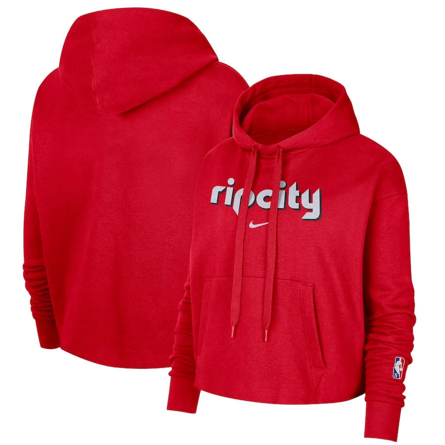 Women's Portland Trail Blazers NBA Red 2021/22 City Edition Essential Logo Cropped Pullover Hoodie Women's Portland Trail Blazers NBA Red 2021/22 City Edition Essential Logo Cropped Pullover Hoodie