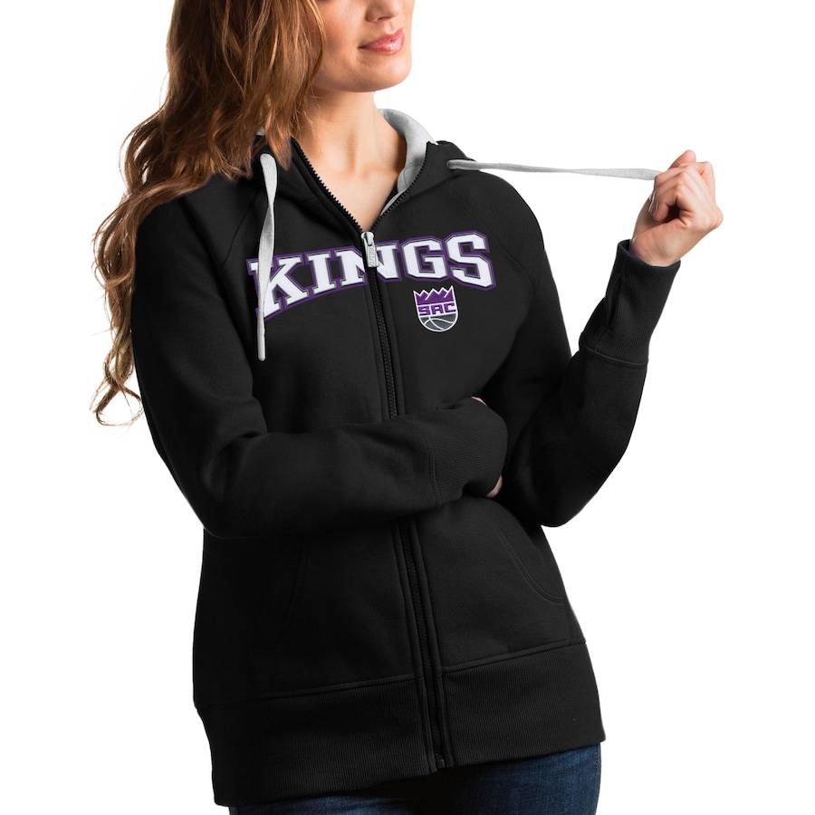 Women's Sacramento Kings Antigua Black Team Victory Full-Zip Hoodie Women's Sacramento Kings Antigua Black Team Victory Full-Zip Hoodie