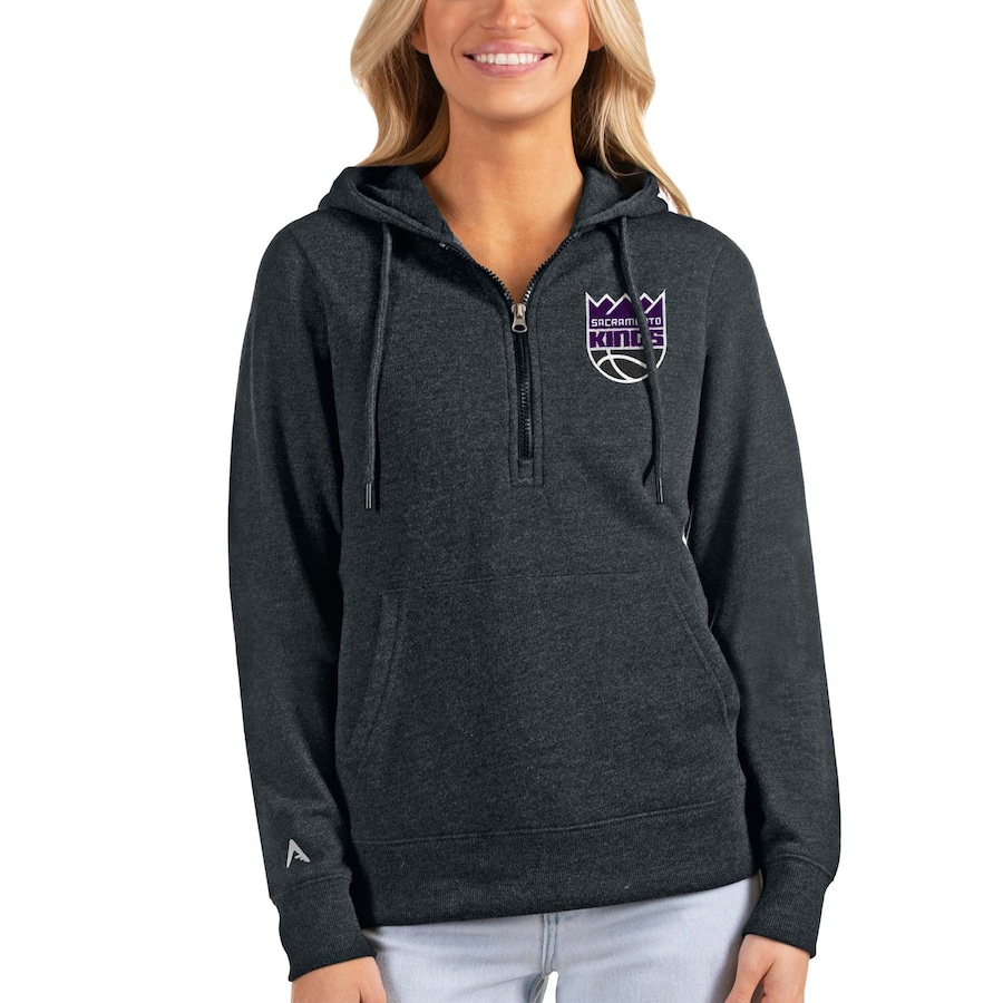 Women's Sacramento Kings Antigua Heathered Charcoal Action Half-Zip Pullover Hoodie Women's Sacramento Kings Antigua Heathered Charcoal Action Half-Zip Pullover Hoodie