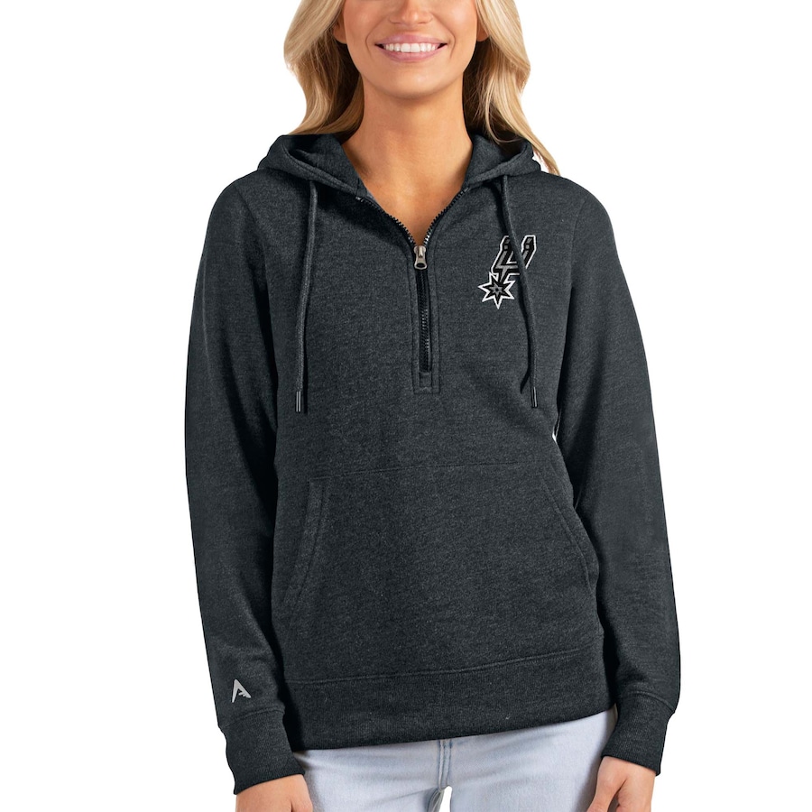 Women's San Antonio Spurs Antigua Heathered Charcoal Action Half-Zip Pullover Hoodie Women's San Antonio Spurs Antigua Heathered Charcoal Action Half-Zip Pullover Hoodie