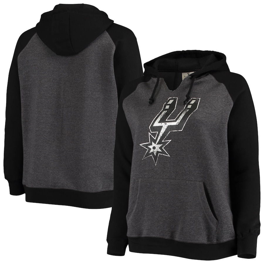 Women's San Antonio Spurs Charcoal/Black Plus Size Raglan Notch Neck Pullover Hoodie Women's San Antonio Spurs Charcoal/Black Plus Size Raglan Notch Neck Pullover Hoodie