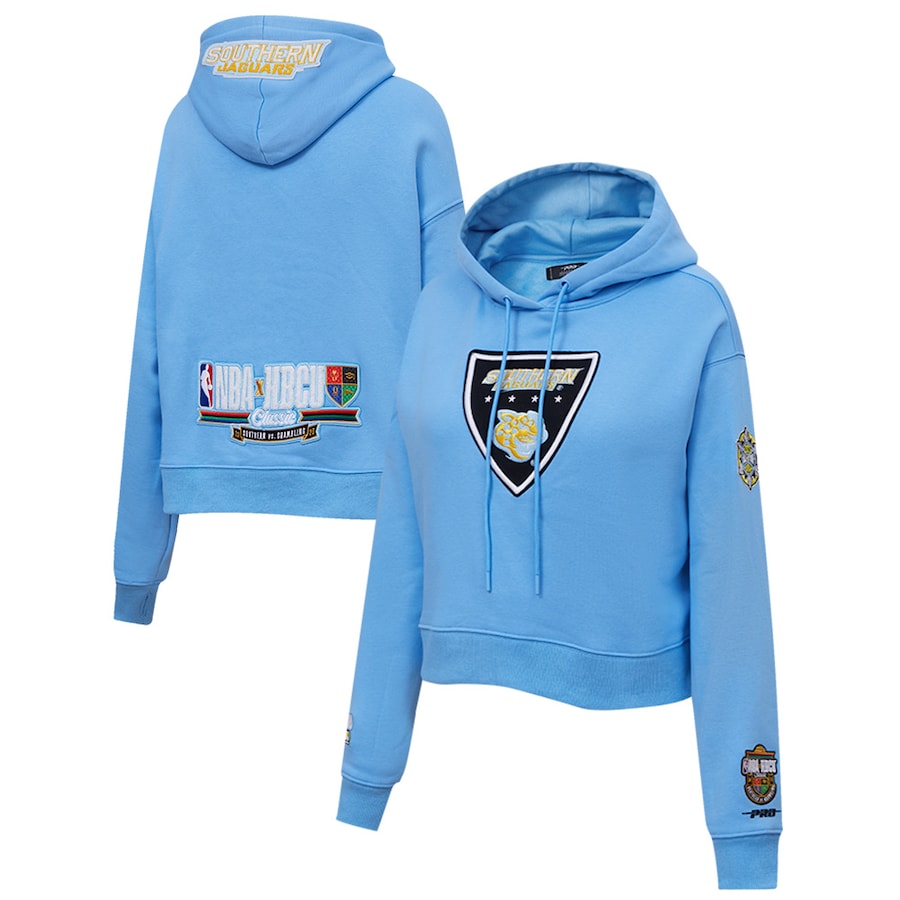 Women's Southern University Jaguars Pro Standard Light Blue 2023 NBA All-Star Game x HBCU Classic Chenille Crop Pullover Hoodie Women's Southern University Jaguars Pro Standard Light Blue 2023 NBA All-Star Game x HBCU Classic Chenille Crop Pullover Hoodie