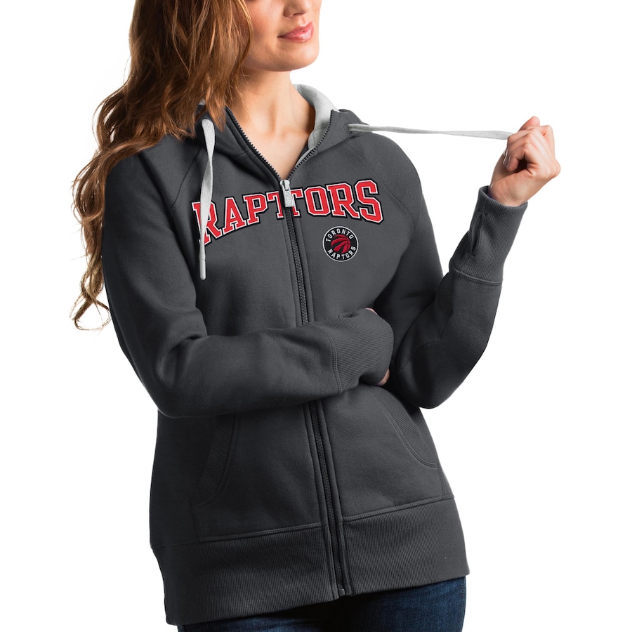 Women's Toronto Raptors Antigua Charcoal Team Victory Full-Zip Hoodie Women's Toronto Raptors Antigua Charcoal Team Victory Full-Zip Hoodie